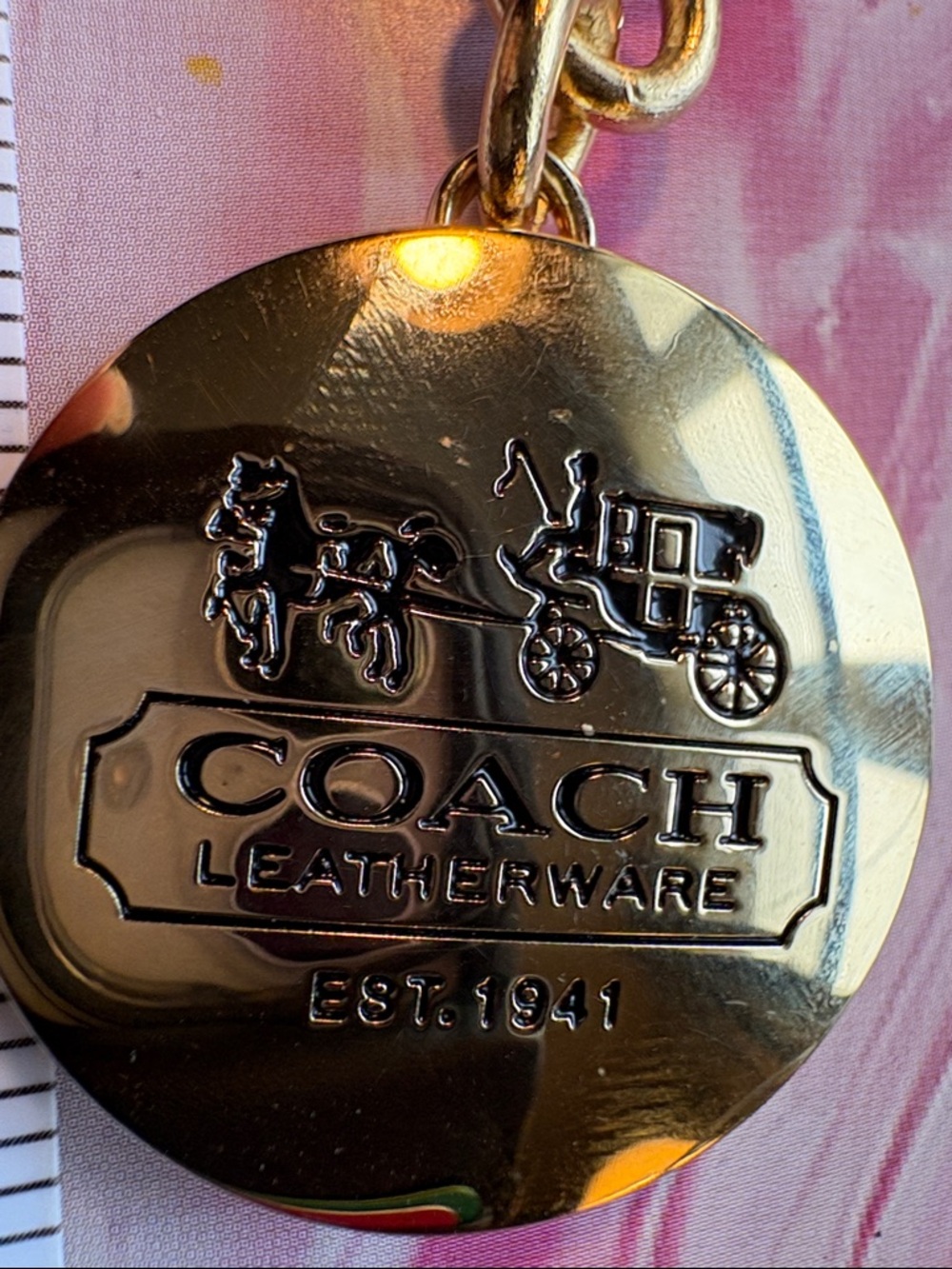 Coach Gold-Tone Round Leatherware Locket Keychain - Picture 2 of 5
